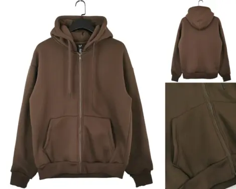 Sweat uni Homme à zip, Capuche et cordon, serrage au poignet