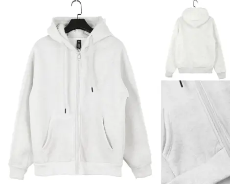 Sweat uni Homme à zip, Capuche et cordon, serrage au poignet