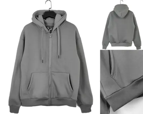 Sweat uni Homme à zip, Capuche et cordon, serrage au poignet