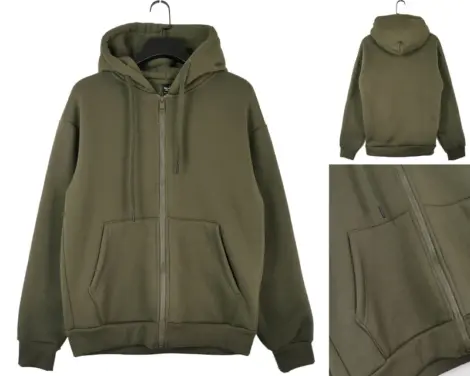 Sweat uni Homme à zip, Capuche et cordon, serrage au poignet