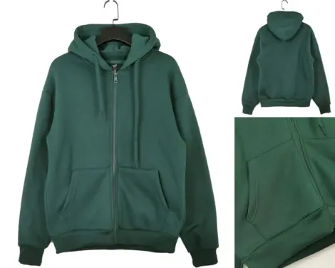 Sweat uni Homme à zip, Capuche et cordon, serrage au poignet