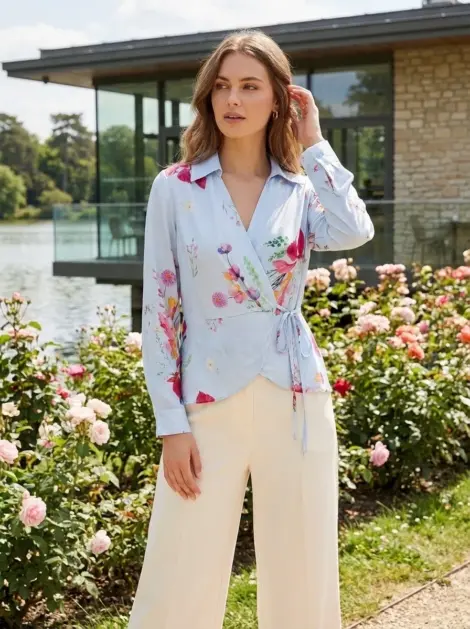 Top - Blouse en 100% viscose cache cœur fluide à nouer imprimé fleuris color?
