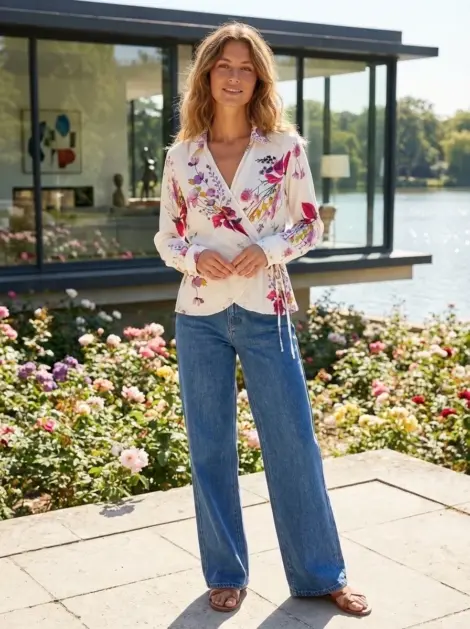 Top - Blouse en 100% viscose cache cœur fluide à nouer imprimé fleuris color?