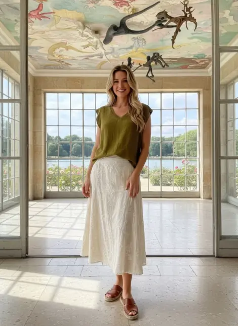 Top Fluide Col V en Viscose Gaufrée