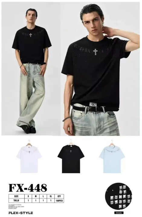 Tshirt uni homme avec motif strassé