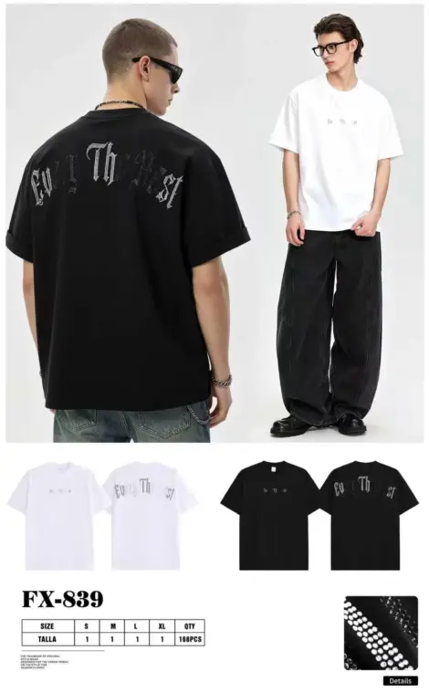 Tshirt uni homme avec motif strassé