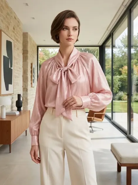 Blouse fluide avec grand nœud au cou