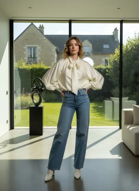 Blouse fluide avec grand nœud au cou