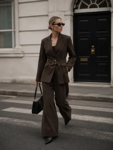 Ensemble blazer ceinturé et pantalon large