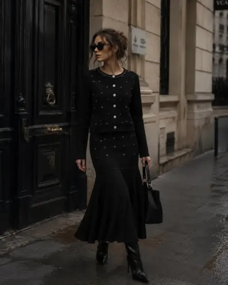 Ensemble cardigan et jupe longue