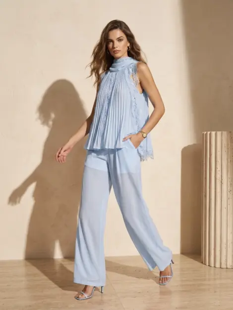Ensemble fluide avec top plissé et pantalon large