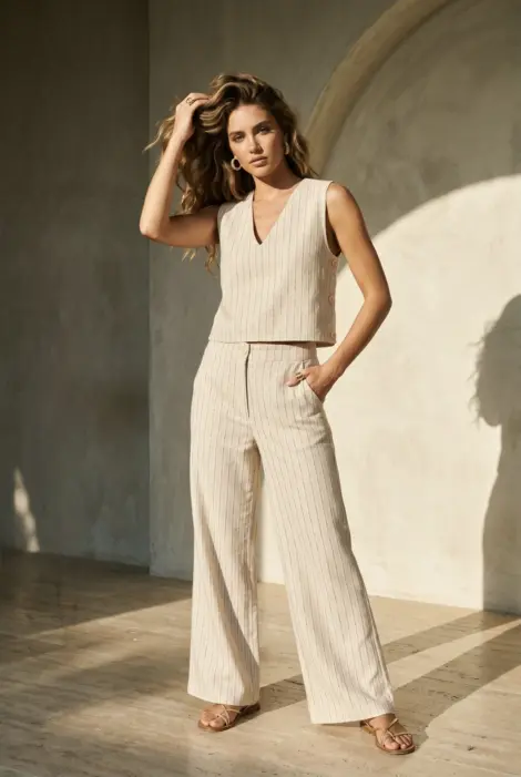 Ensemble fluide top sans manches & pantalon large