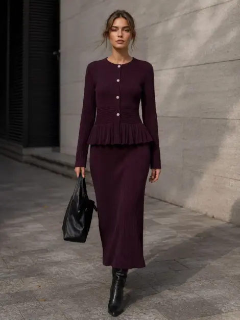 Ensemble maille cardigan et jupe longue