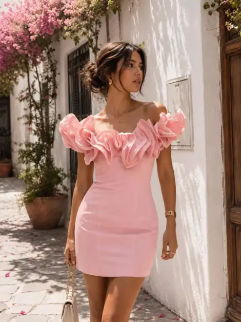 Robe à volant plissé