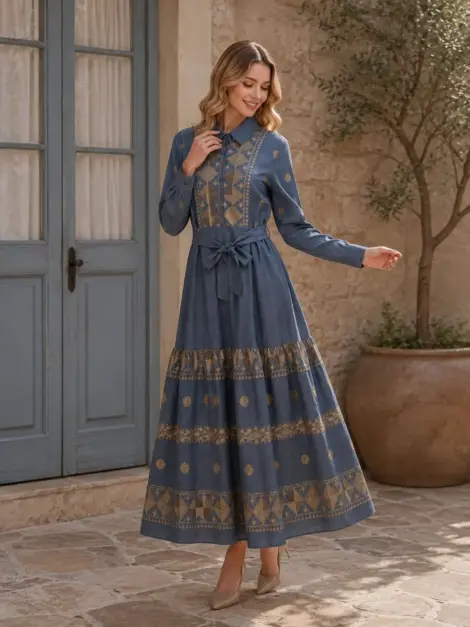 Robe chemise brodée élégante