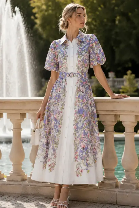 Robe chemise imprimée à ceinture