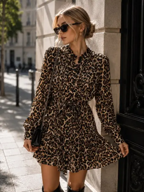 Robe chemise imprimée à volants