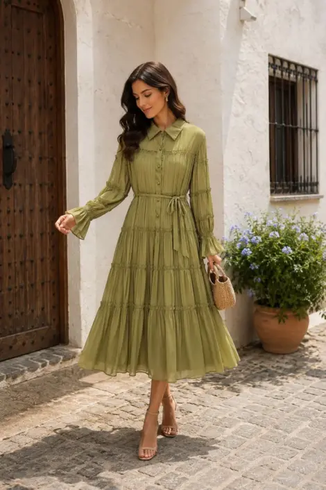 Robe chemise plissée