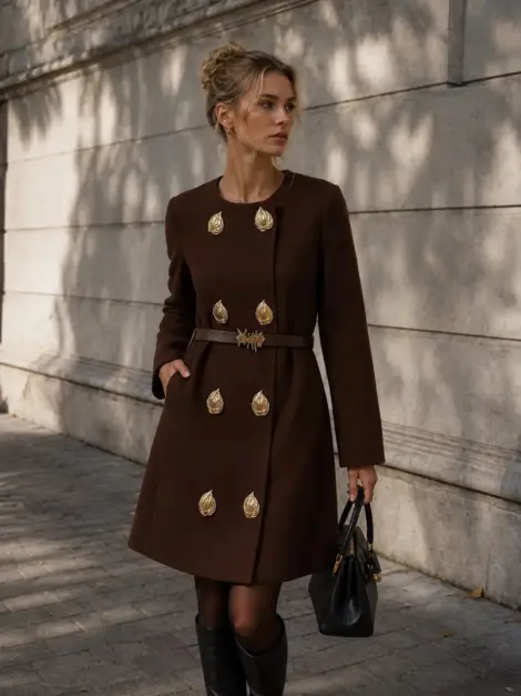 Robe élégante ceinturée à boutons bijoux