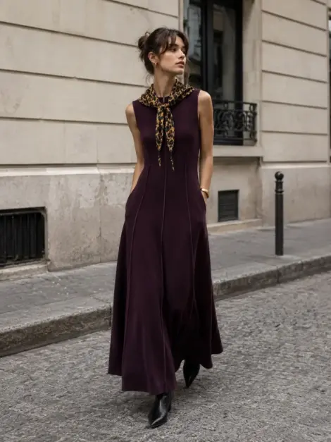 Robe longue avec foulard léopard