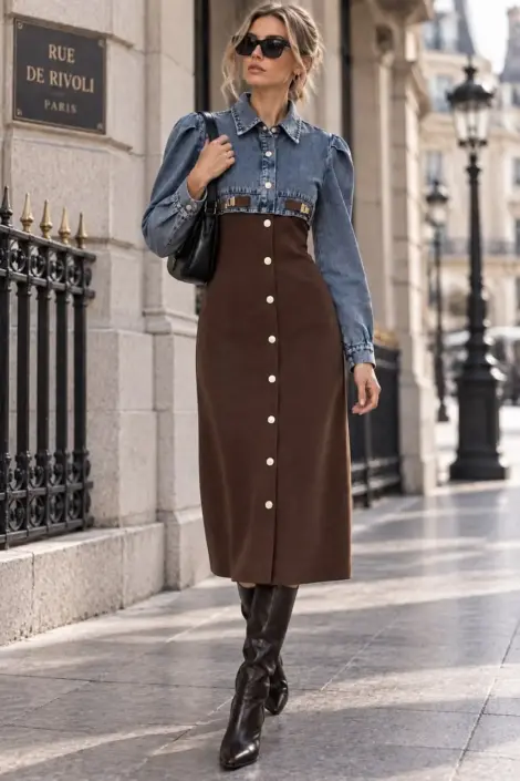 Robe longue bi matière
