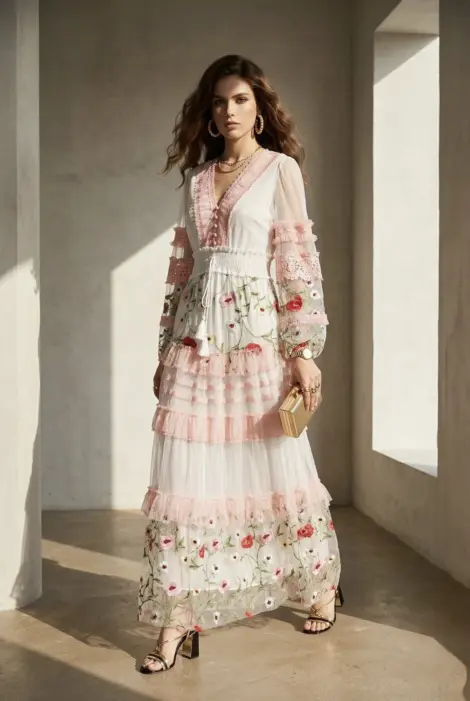Robe longue bohème broderie florale
