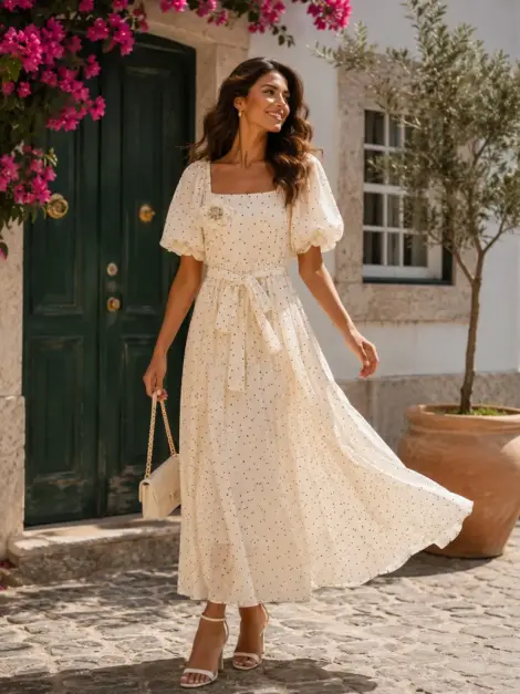 Robe longue pois romantique