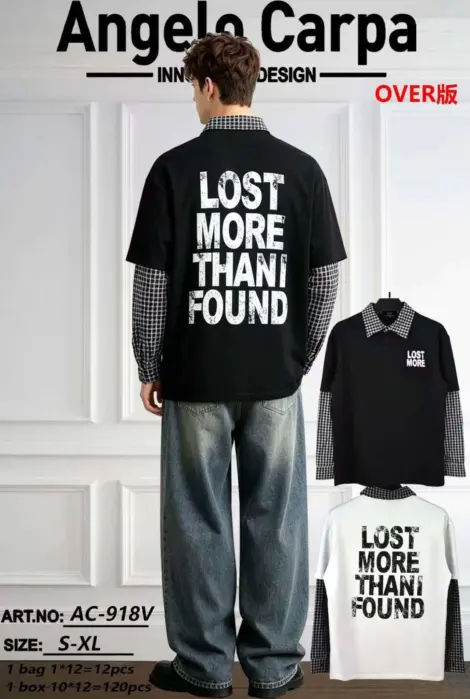 T-shirt manches longues style étudiant, avec motuif au dos